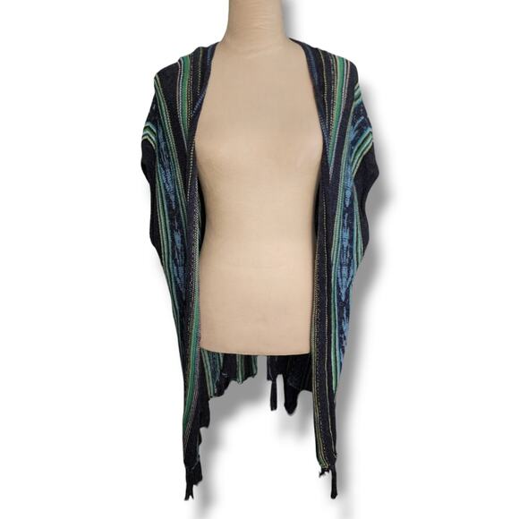 Chaps Striped Cotton Sweater Duster Open Poncho - Picture 1 of 5